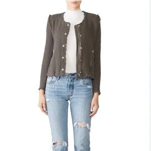 IRO Regan Distressed Tweed Jacket Olive Cotton